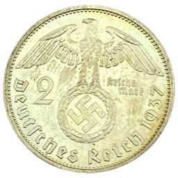1937-A Germany Silver 2 Reichsmark UNCIRCULATED