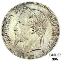 1868-A France Silver 5 Franc CLOSELY UNCIRCULATED