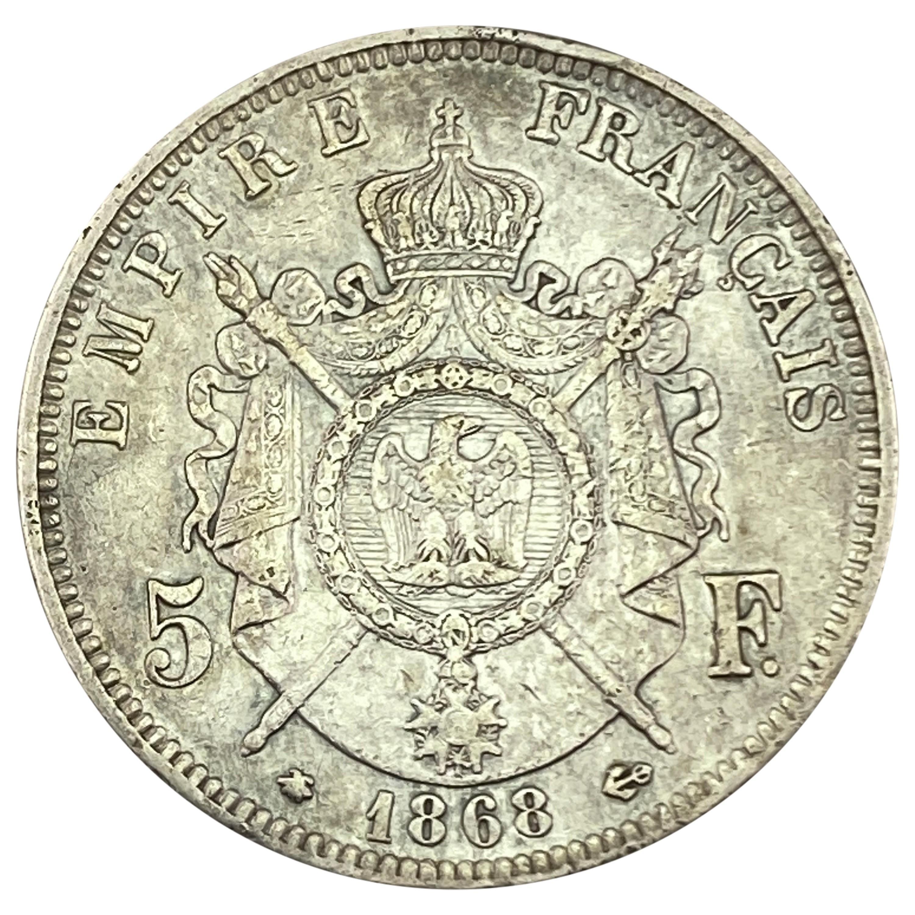 1868-A France Silver 5 Franc CLOSELY UNCIRCULATED