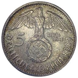 1939-J Germany Silver 5 Mark CLOSELY UNCIRCULATED