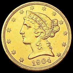 1904 $5 Gold Half Eagle CLOSELY UNCIRCULATED