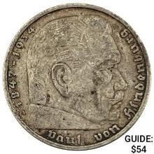 1937-A Germany Silver 5 Mark CLOSELY UNCIRCULATED
