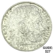 1939-A Germany Silver 2 Reichsmark CLOSELY UNCIRCULATED