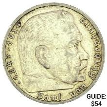 1936-A Germany Silver 5 Mark CLOSELY UNCIRCULATED