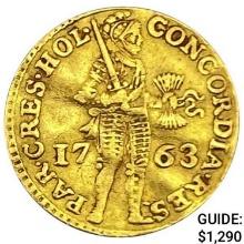 1763 Netherlands .1106oz Gold Ducat NEARLY UNCIRCULATED