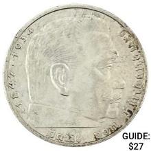 1937-A Germany Silver 2 Reichsmark CLOSELY UNCIRCULATED