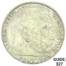 1937-J Germany Silver 2 Reichsmark CLOSELY UNCIRCULATED
