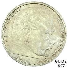 1939-B Germany Silver 2 Reichsmark CLOSELY UNCIRCULATED