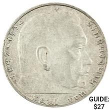 1937-J Germany Silver 2 Reichsmark CLOSELY UNCIRCULATED