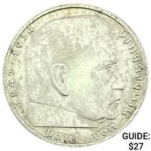 1938-B Germany Silver 2 Reichsmark CLOSELY UNCIRCULATED