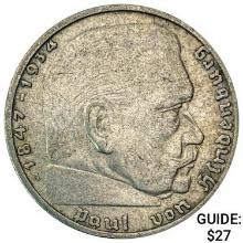1938-A Germany Silver 2 Reichsmark CLOSELY UNCIRCULATED