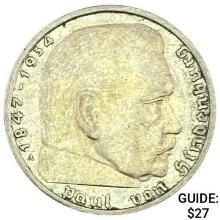 1937-A Germany Silver 2 Reichsmark CHOICE AU