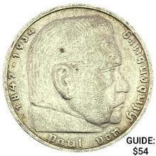 1937-D Germany Silver 5 Reichsmark CLOSELY UNCIRCULATED