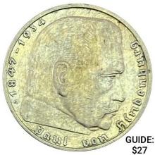 1938-A Germany Silver 2 Reichsmark CHOICE AU