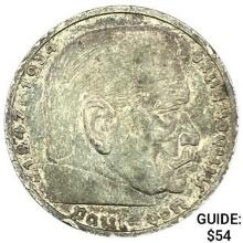 1938-E Germany Silver 5 Reichsmark CLOSELY UNCIRCULATED