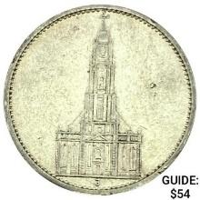 1934-J Germany Silver 5 Reichsmark CLOSELY UNCIRCULATED