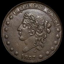 1837 Hard Times Token Centre Market New York. CLOSELY UNCIRCULATED