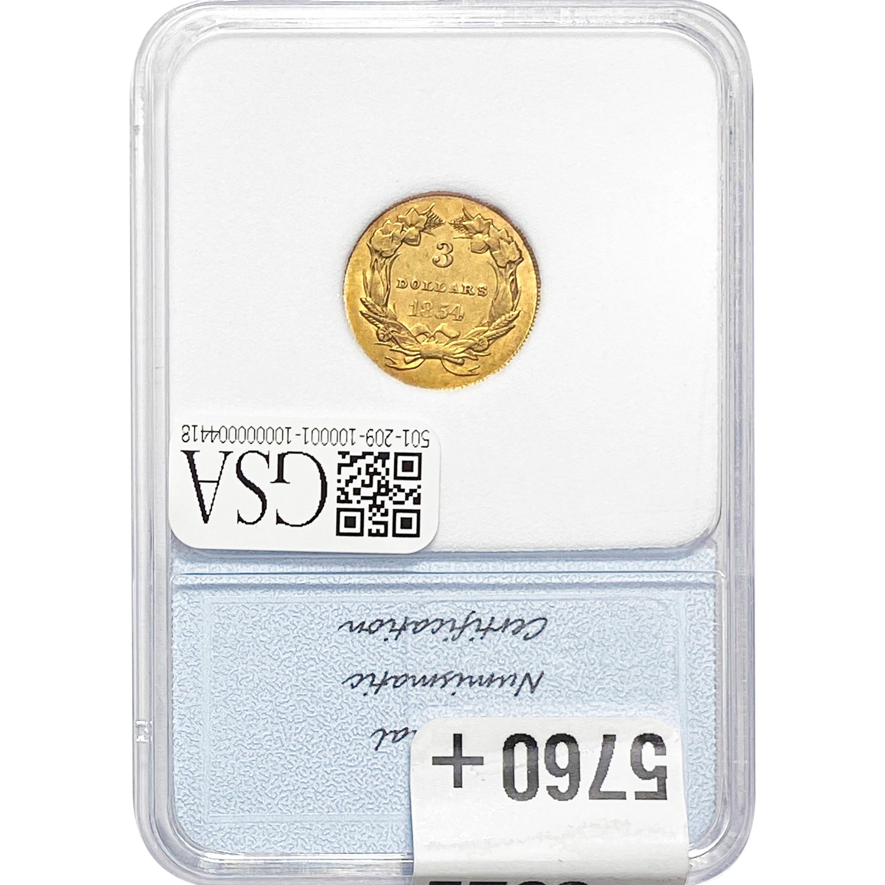 1854 $3 Gold Piece NNC MS64