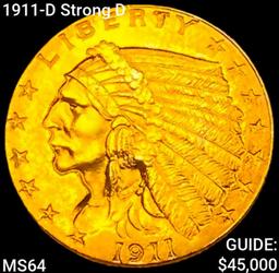 1911-D Strong D $5 Gold Half Eagle CHOICE BU