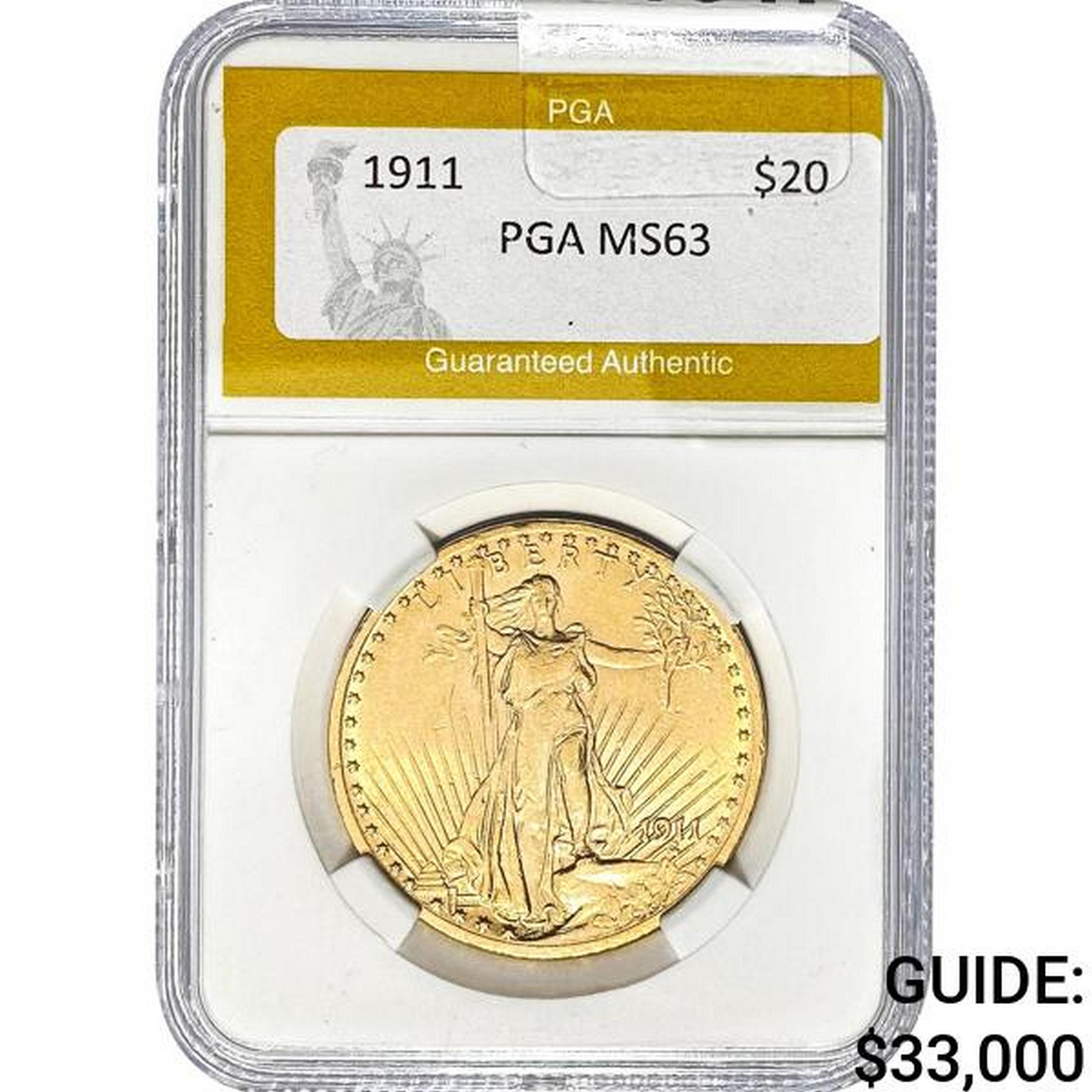 1911 $20 Saint-Gaudens PGA MS63