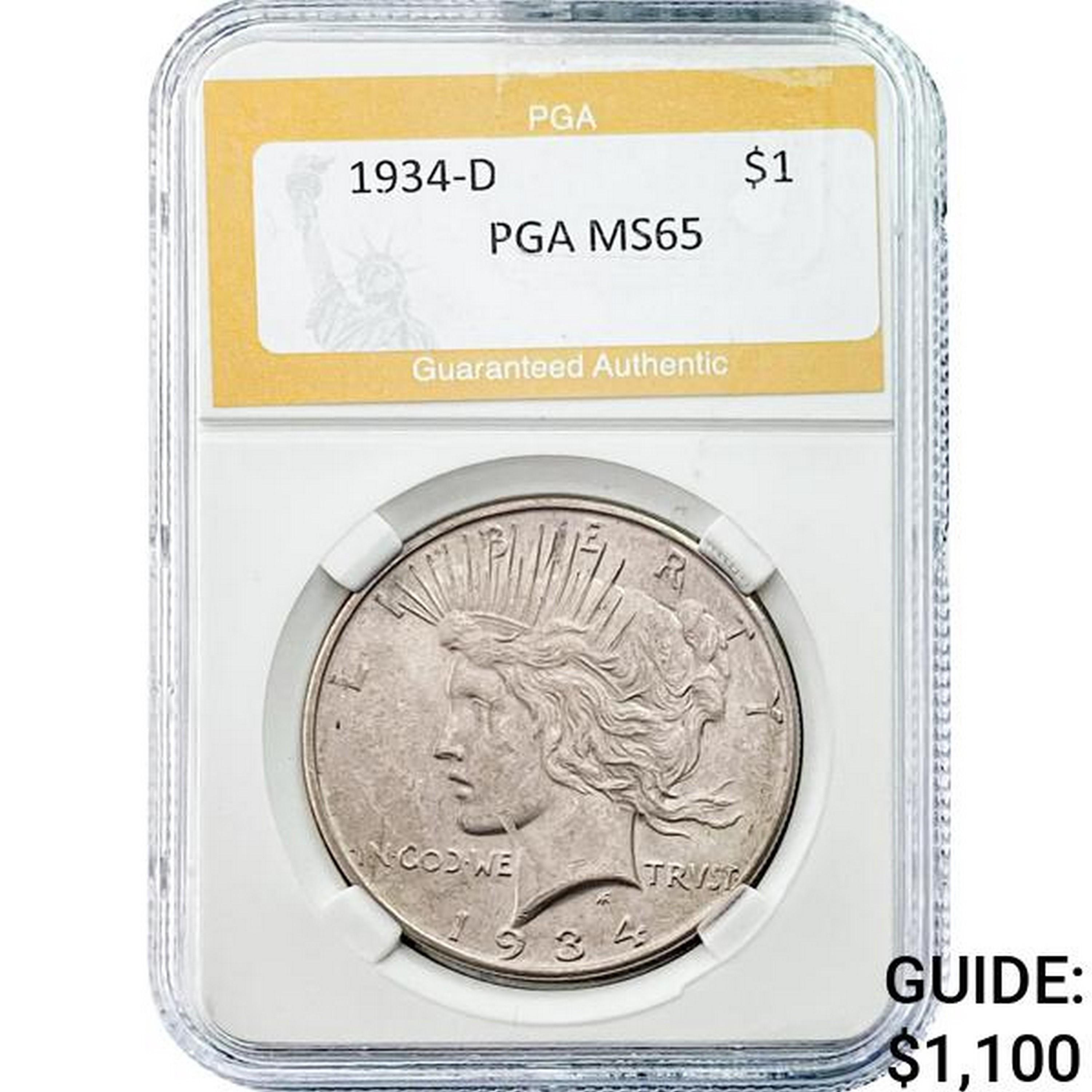 1934-D Peace Dollar PGA MS65