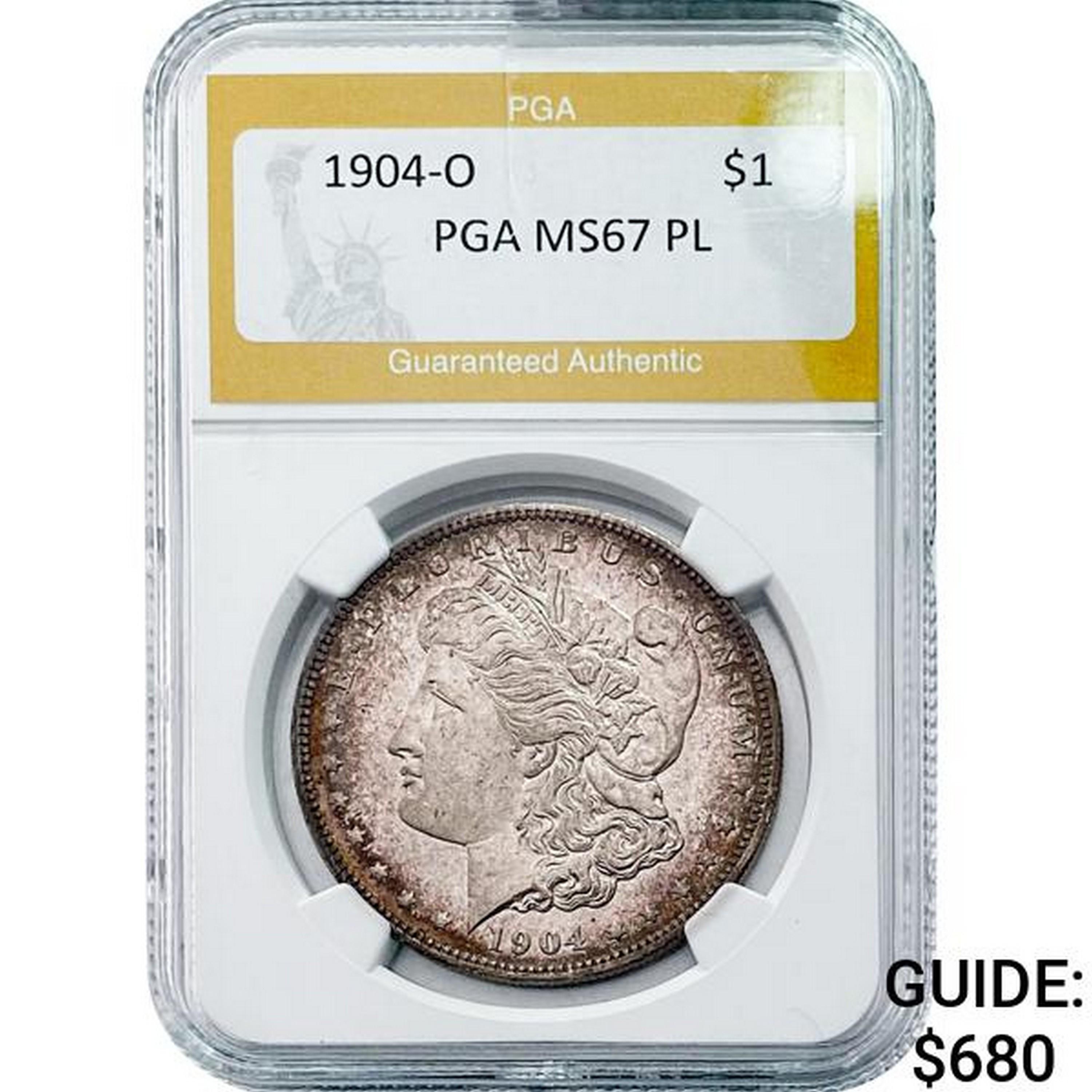 1904-O Morgan Silver Dollar PGA MS67 PL
