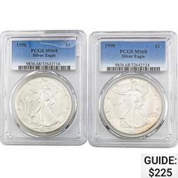 [2] 1990 $1 Silver Eagle PCGS MS68