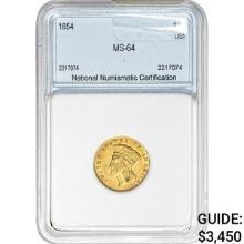 1854 $3 Gold Piece NNC MS64