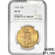 1924 $20 Gold Double Eagle NGC MS66