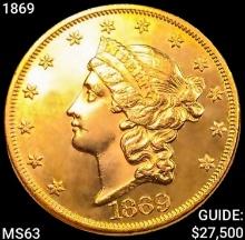 1869 $20 Gold Double Eagle CHOICE BU