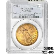 1908-D $20 Gold Double Eagle PCGS MS65 NO MOTTO