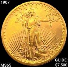 1907 $20 Gold Double Eagle GEM BU