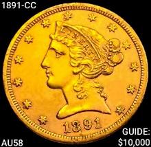 1891-CC $5 Gold Half Eagle CHOICE AU