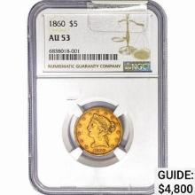 1860 $5 Gold Half Eagle NGC AU53