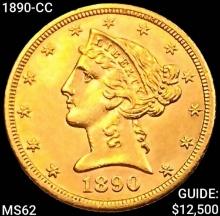 1890-CC $5 Gold Half Eagle UNCIRCULATED