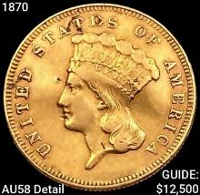 1870 $3 Gold Piece CHOICE AU