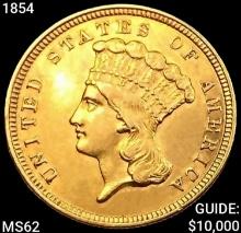1854 $3 Gold Piece UNCIRCULATED