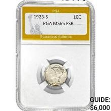 1923-S Mercury Dime PGA MS65 FSB