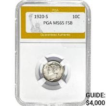 1920-S Mercury Dime PGA MS65 FSB