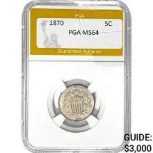 1870 Shield Nickel PGA MS64