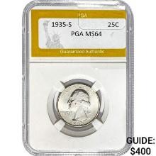 1935-S Washington Quarter PGA MS64
