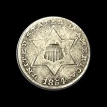 1854 Silver Three-Cent Piece LIGHTLY CIRCULATED