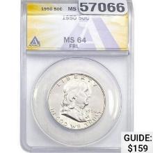 1950 Franklin Half Dollar ANACS MS64 FBL