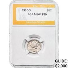 1920-S Mercury Dime PGA MS64 FSB