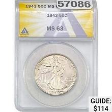 1943 50C Walking Liberty Half ANACS MS63