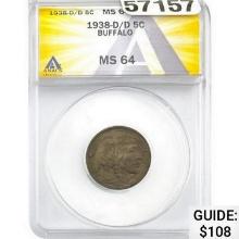 1938-D/D Buffalo Nickel ANACS MS64