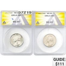 [2] 1951-D/S 25C Jefferson ANACS MS65
