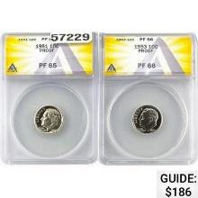 [2] 1951-1953 10C Roosevelt Dime ANACS PF65 PF65-66