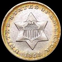 1851 Silver Three Cent CLOSELY UNCIRCULATED