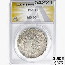 1921-D Morgan Silver Dollar ANACS MS63